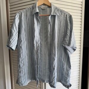 ELLIOT Men's Striped Short Sleeve Button-Down Shirt Gray Spread Collar‎